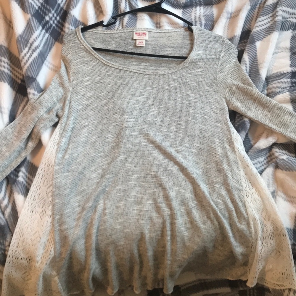 Gray and White Lace Sweater